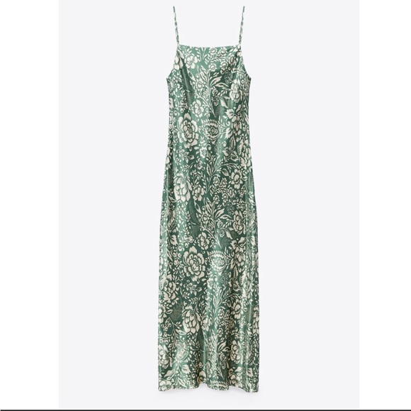 ZARA Green Floral Midi Dress | NWOT - Picture 3 of 14